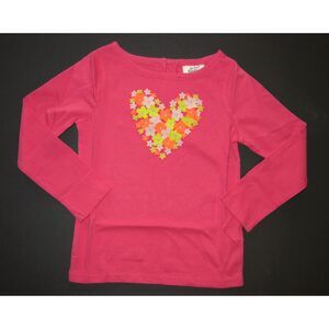 MINI Boden girls pink 3D flower heart applique long sleeve top shirt tee 3 4 3T